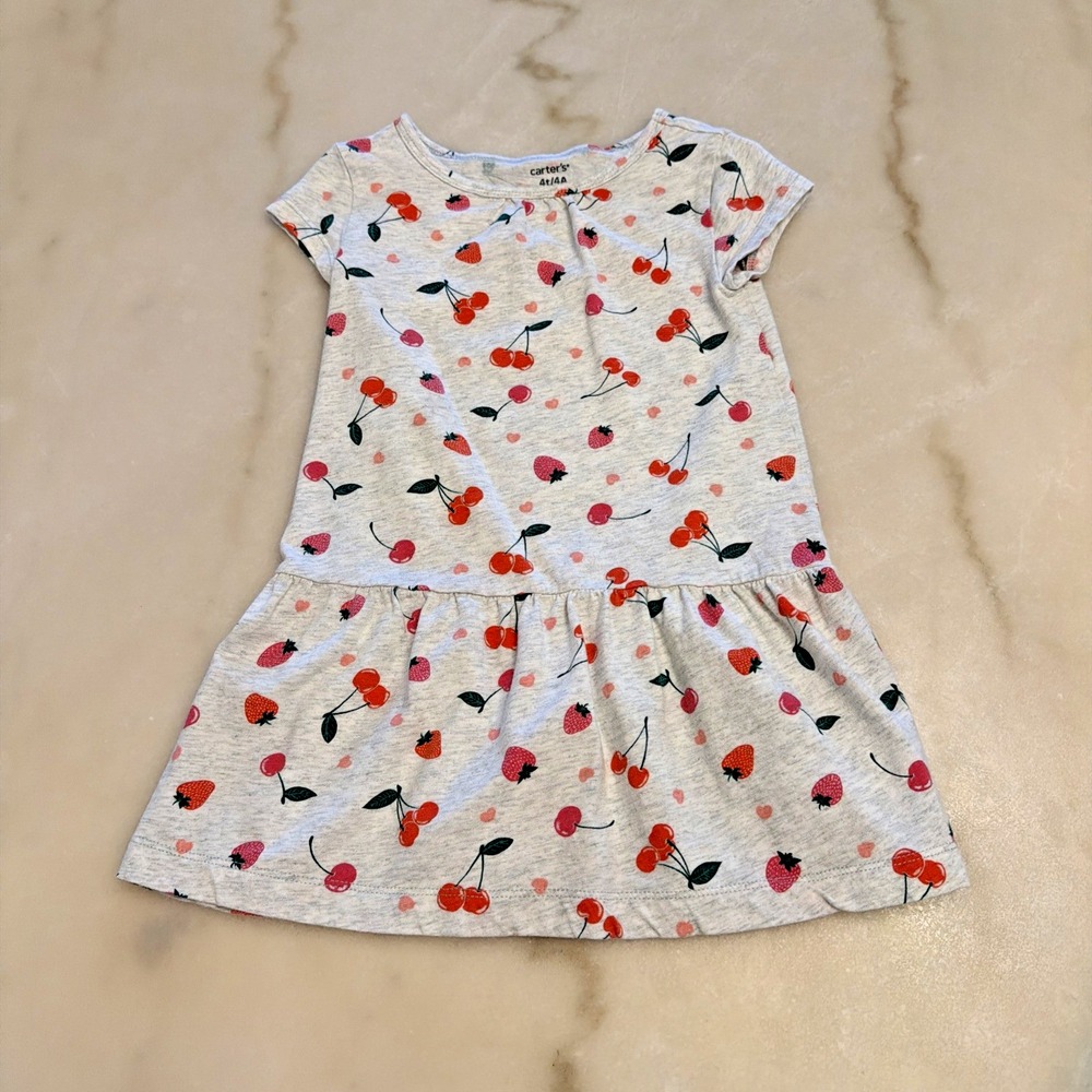 Carter's Toddler Girls Drop Waist Cotton Fruit Cherry Strawberry Dress Size 4T